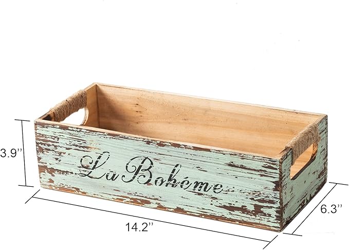 TIMRIS Farmhouse Distressed Wooden Storage Box, Rustic Bathroom Decor Box, Decorative Toilet Tank Basket Nice Butt, Vintage Countertop Organizer Box with Handles (Distressed Green)