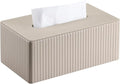 KINGFOM PU Leather Tissue Box Cover Rectangular Tissue Box Holder with Magnetic Bottom, Napkin & Facial Tissue Holder Dispenser for Home, Office for Standard 120-count/160-count (2-Ply) Beige Stripe