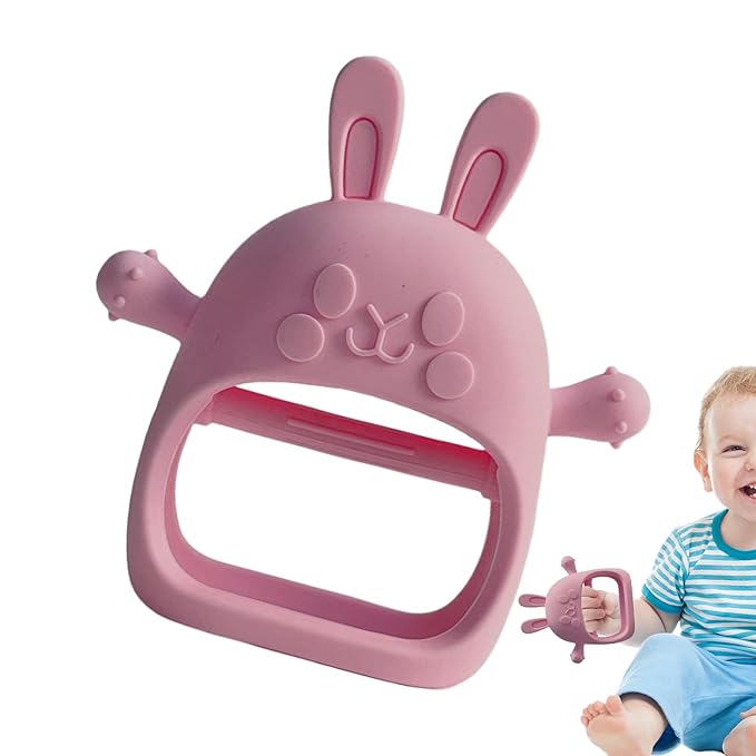 Children Teething Toy, Soft Flexible Texture, 12x12x4.5cm, Gum Massager, Care Accessories, Adorable Bunny Design, Ideal for 6-12 Months Boy Girl