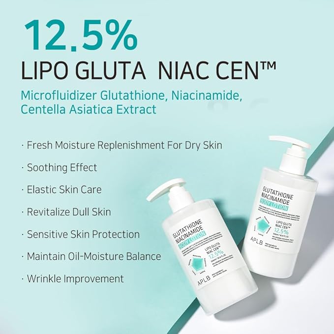 APLB Glutathione Niacinamide Body Lotion | LIPO GLUTA NIAC CEN™ 12.5% 10.14 FL.OZ/Korean Skincare, Long lasting hydration, Revitalize for gentle and improve skin texture