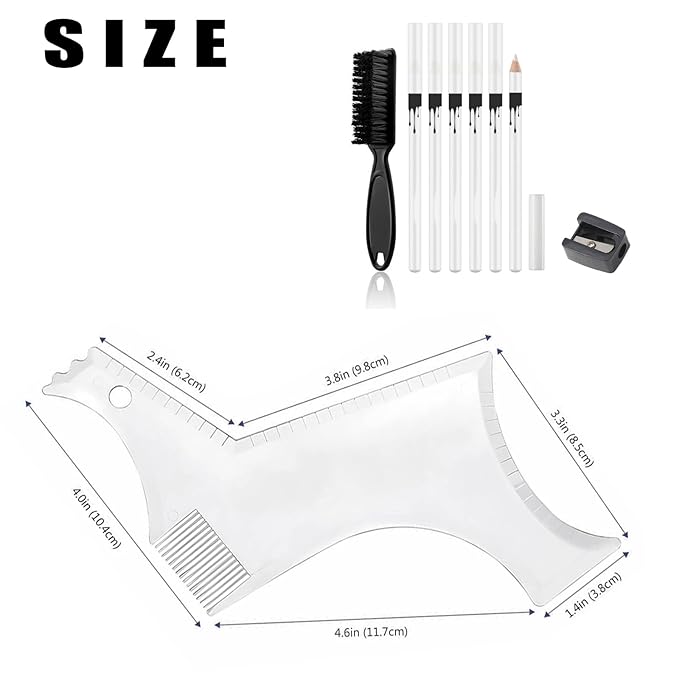 White Barber Pencil Set - Edge Hairline Razor Trace Pencils Beard Guide Beard Hairline and Beard Shaping Pencils,with Sharpener Ruler Brush for Men