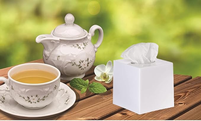 2 Pack White Tissue Box Cover – Square Tissue Box Holder for White Bathroom Accessories Countertop, Decorative Tissue Cover and Square Cube Holder for Modern Home, Office or Dresser Décor