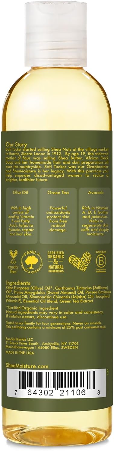 SheaMoisture Olive & Green Tea Bath, Body & Massage Oil 2-Pack – Avocado Oil, Anti-Aging & Ultra-Moisturizing for Dry Skin, 8 Oz Ea