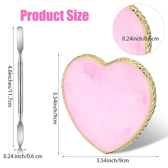 1 Piece Nail Polish Plate Mixing Plates Nail Art Plate with Spatula Nails Polish Holder for Nails Art Display and Design Heart Shape Cosmetic Mixing Palette Sliver Edge Pink Women Gifts