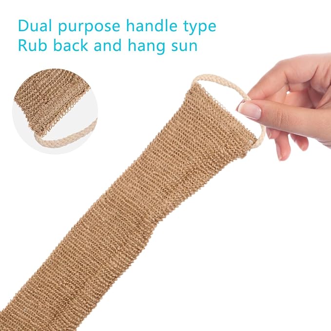 2Pcs Hemp Fiber Exfoliating Bath Gloves Double-Sided Scrubber with Back Strap for Deep Body Cleaning and Shower Spa