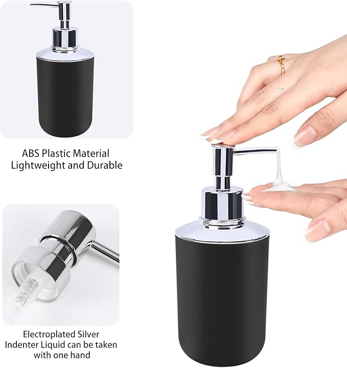 4 Piece Bathroom Accessories Set, Plastic Bathroom Accessory Set, Toothbrush Holder, Toothbrush Cup, Soap Dispenser, Soap Dish, Black