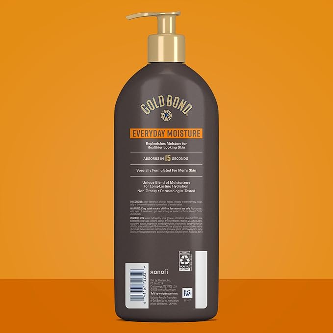Gold Bond Men's Essentials Everyday Moisture Daily Body & Hand Lotion with Vitamin C, Formulated for Men's Dry Skin, Value Size, 24 oz.
