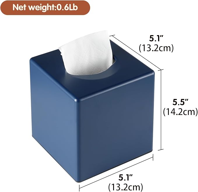 Tissue Box Cover, Square Facial Tissue Holder Storage for Bathroom Vanity, Countertops, Dressers, Night Stand, Parlors and Offices - Navy Blue
