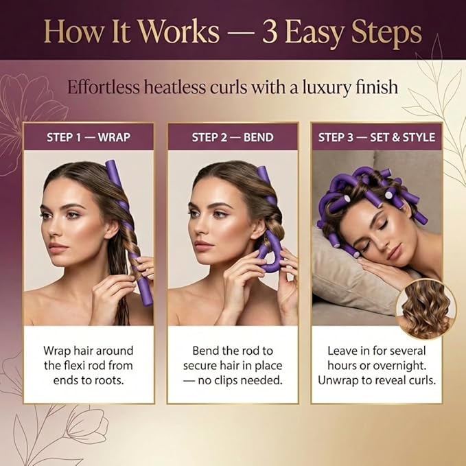 Rachel Roy Flexi Rods Foam Hair Rollers -1/2" 5/8" 3/4" 1" Diameter- Professional Salon Quality 18 Pcs Rubber Hair Rollers for Long, Medium, and Short Hair, Hair Curlers to Sleep in for Women