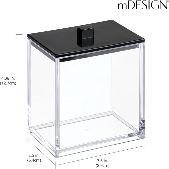 mDesign Plastic Rectangle Apothecary Canister - Organizer for Bathroom Vanity Countertop Shelf Decor - Holds Cotton Swabs, Soap, Makeup, Bath Salts - Lumiere Collection - 2 Pack - Clear/Black