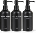 Set of 3 Shampoo and Conditioner Dispenser Stainless Steel Pump Head - 16oz Durable Shower Soap Dispenser and Shampoo Bottles - Easy to Refill Bathroom soap Dispenser Set Bathroom Decor with Labels
