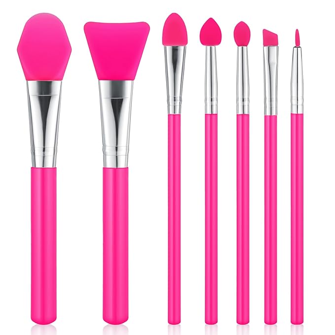 7PCS Silicone Brush Applicator Kit, Resin Brush Applicator UV Resin Brushes Applicators Jelly Brushes Applicators for Cream Makeup Products and Epoxy Art Crafting, Red