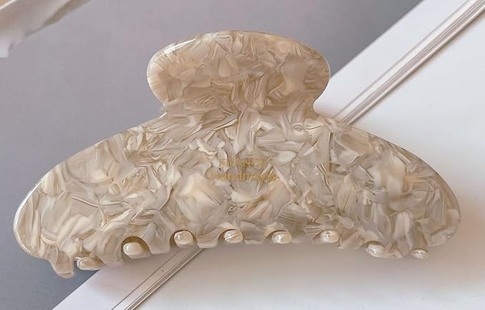 Wenlly large tortoise shell claw clip, 4.1 Inch cellulose acetate hair claw clips, marble non-slip strong hair hold barrettes for women and girls, Beige