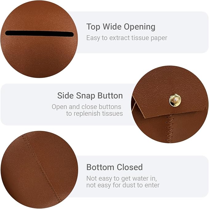 Tissue Box Cover Square, Leather Tissue Holder Organizer with Side Openings for Bathroom, Vanity, Tabletop, Office (2Pack-Brown)