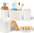 Bathroom Accessories Set, 6Pcs Bathroom Accessory Set, Large-Sized Toothbrush Holders Set, Soap Dispenser, Vanity Tray, Bathroom Tumbler, Apothecary Jars and a soap Dish (Marble White)