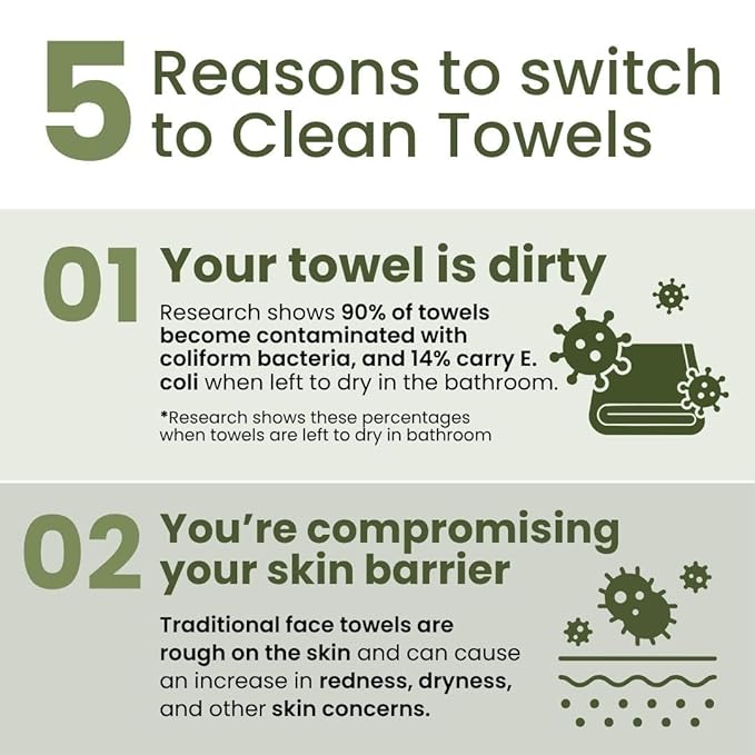 Clean Skin Club Bamboo Viscose Clean Towels® XL 100% USDA Biobased Face Towel, Disposable Face Towelette, Makeup Remover Dry Wipes, Ultra Soft, 50 Ct, 2 Pack