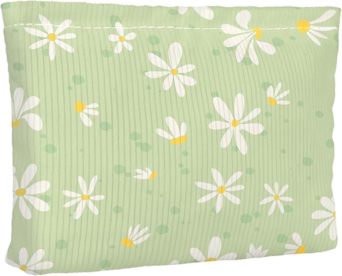 Cute Elegent Floral Flower Makeup Pouch for Women Small Make Up Bag for Purse Zipper Initial Makeup Cosmetic Bags Pouches for Purse Aesthetic Travel Toiletry Bags, Green Daisy