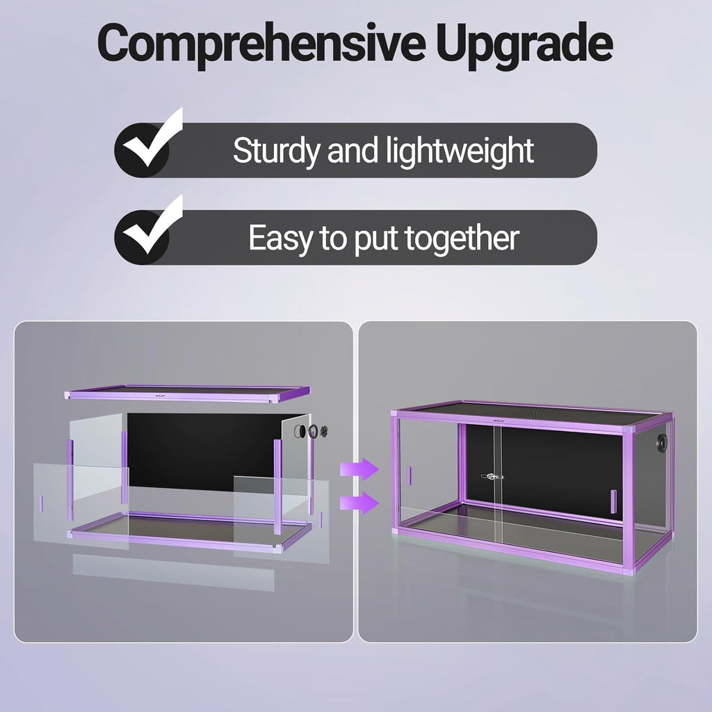 REPTI ZOO 50 Gallon Reptile Terrarium, 36" x 18" x 18" Light Weight Reptile Enclosure, Colored Reptiles Tank with Tempered Glass Door, Large Habitat for Bearded Dragon, Snake, Lizard, Gecko-Purple