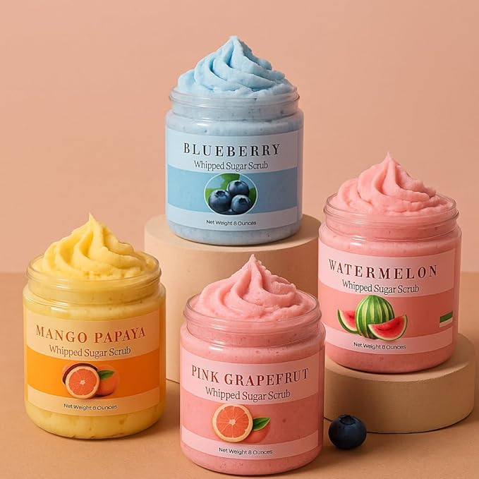Nature Skin Shop Watermelon Whipped Sugar Scrub, 8oz Foaming Body Polish for Dry Skin & a Summer Glow