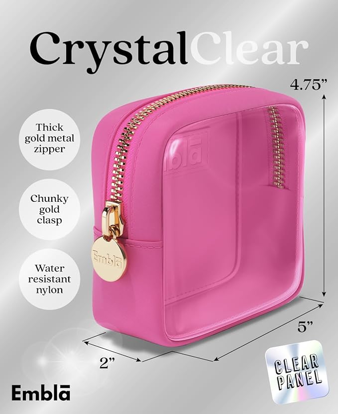 Embla Clear Small Makeup Bag for Purse Cute Mini Make Up Nylon Organizers Tiny Cosmetic Bags for Women Girls Little Toiletry Travel Pouches Zipper Skincare Pouch Organizer Hot Pink