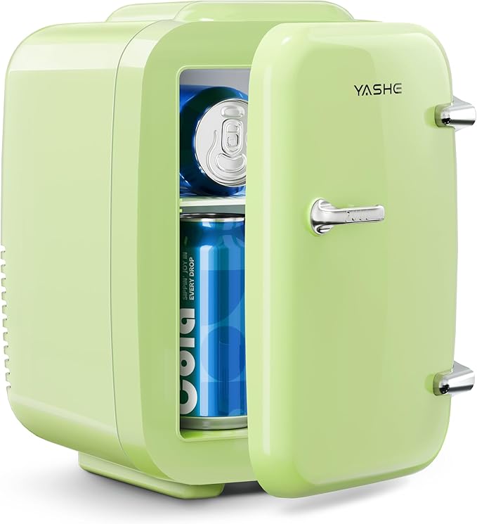 Mini Fridge, 4 Liter/6 Can Mini Makeup Fridge, 110V AC/ 12V DC Portable Thermoelectric Cooler&Warmer for Skincare, Drink, Cosmetic, Medicine, Small fridge for Bedroom, Office, Dorm, Car, Green