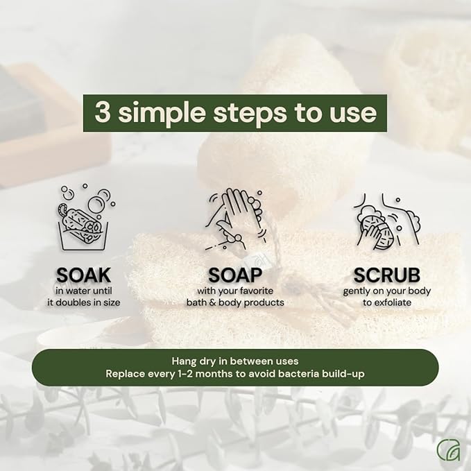 Chill Ah Natural Loofah Sponge Set – 100% Plant-Based, Dye-Free, Biodegradable Bath Exfoliator for Glowing Skin – Handcrafted in Vietnam (4-Pack)