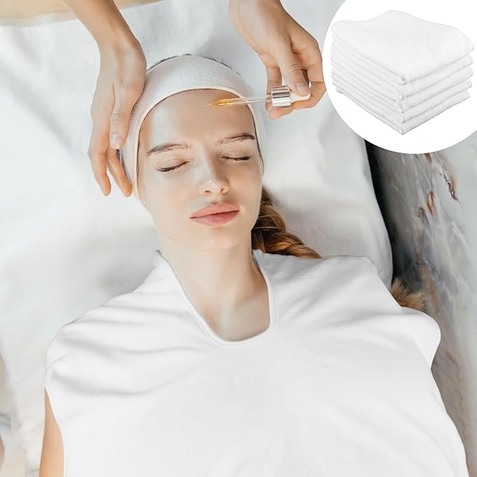 6 Pcs Facial Towels for Estheticians – Microfiber Soft Spa Towel for Skincare, Massage & Professional Use (White)