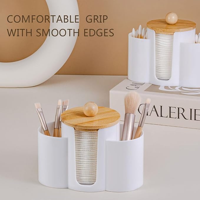 3-in-1 Q-Tip Holder for Bathroom – Premium Vanity Organizer Canister with Dustproof Lid for Cotton Swabs, Balls and Pads, Countertop Storage Container（Black）