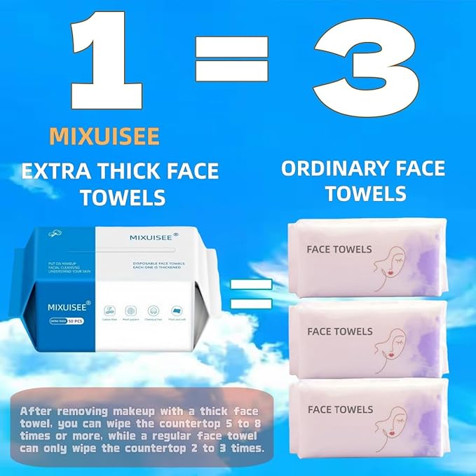 MIXUISEE◆thick and soft Face Towels.Disposable face towel.100% Cotton facial cloths.Super thick 150%. Suitable for makeup removal and cleansing.and applicable to sensitive skin(Extra thick 150 pieces)