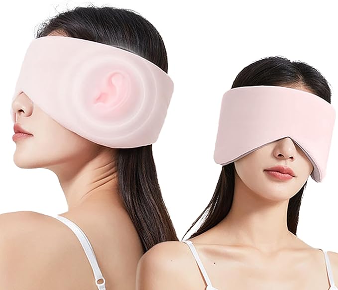Reversible Warm & Cool Sleep Mask Wrap-Around Blackout Eye Masks for Side Sleepers Adjustable Unisex Eye Cover for Travel Office & Rest Pink