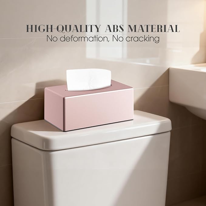 Tissue Box Cover, Rectangular Facial Tissue Holder with Bottom, Decorative Storage Box for Bathroom Vanity, Toilet Tank, Car, Dressers, Night Stand, Rv, Parlors and Offices - Pink