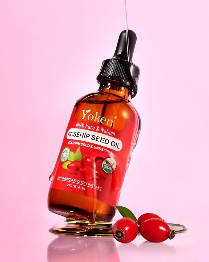 Organic Rosehip Seed Oil for Face, 100% Pure and Natural Cold Pressed Unrefined Rosehip Oil Carrier for Skin, Hair & Nails - Lightweight, Fast-Absorbing (2 fl oz)
