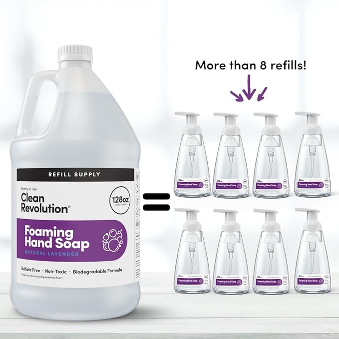Clean Revolution Foaming Hand Soap Refill Supply Container. Ready to Use Formula. Natural Lavender Fragrance, 128 Fl. Oz