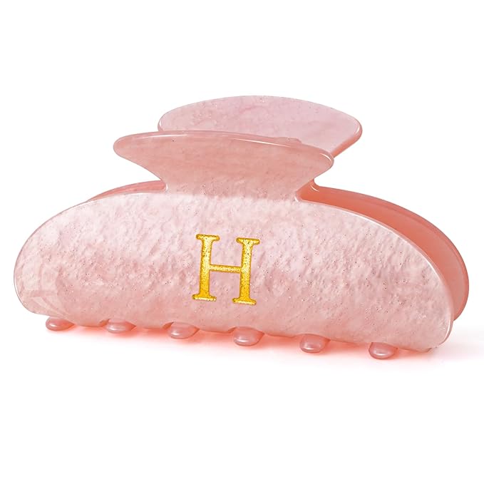 Personalized Cute Hair Clips Initial Claw for Girl Girlfriend Wife Teacher Mom Her 16th 17th 18th Birthday Gifts - Pink,H