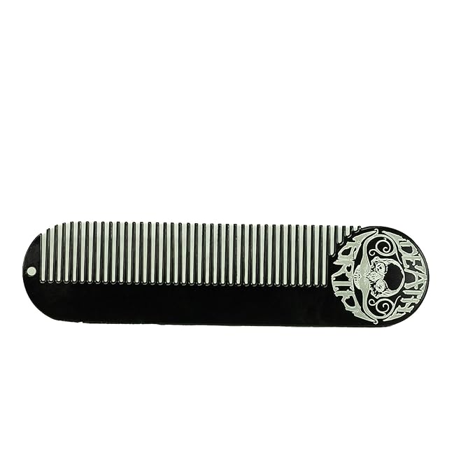 Mustache & Beard Comb Or Fine Tooth Moustache Pocket Metal Powder Coated Black Keychain Comb For Men - 5 x 1.25 Inches by Death Grip (Large)