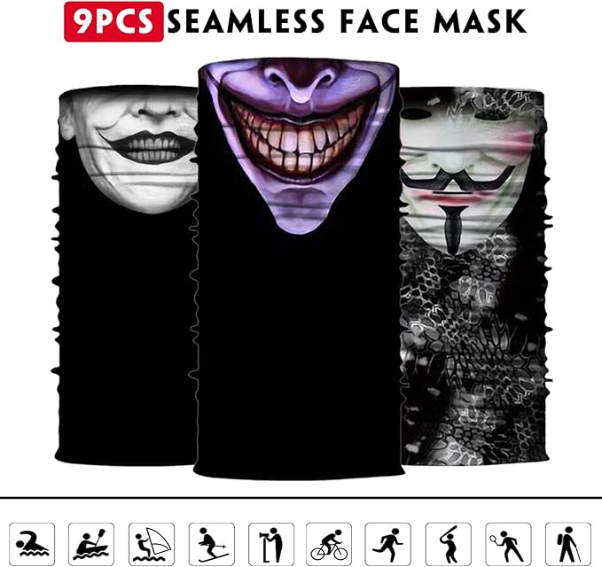 Venswell Neck Gaiter Face Mask Men Women,Seamless Bandana Rave Face Cover Scarf Mask,Balaclava,Headband, Head Wrap,Headwear