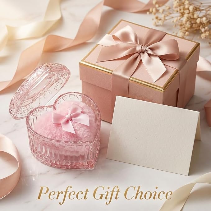 Body Powder Puff and Container, Soft Powder Puff,Glass Box for Dust Puff,Powder Puff for Body Powder,Powder Puff Wet Dry Makeup,Powder Applicator With Case for Dusting Powder (pink)