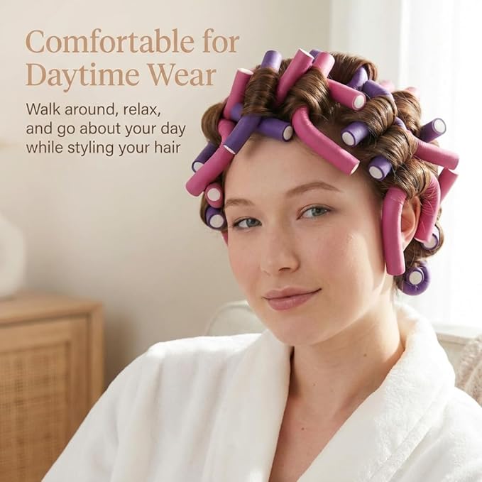 Rachel Roy Flexi Rods Foam Hair Rollers -1/2" 5/8" 3/4" 1" Diameter- Professional Salon Quality 18 Pcs Rubber Hair Rollers for Long, Medium, and Short Hair, Hair Curlers to Sleep in for Women