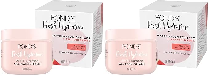 POND'S Fresh Hydration Gel Moisturizer – 24 HR Hydration with Watermelon Extract & Antioxidants – Alcohol & Oil-Free Face Moisturizer-– Dermatologist Tested,3.4 oz,(Pack of 2)