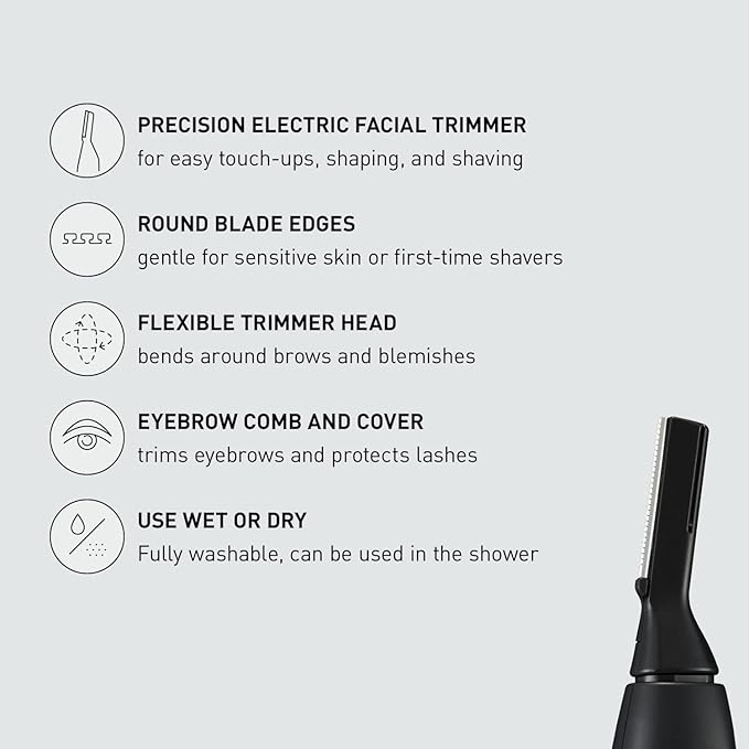 Panasonic Facial Hair Trimmer for Sensitive Skin, Unisex Detailer with Flexible Head, Gentle on Acne, Includes 2 Eyebrow Attachments, Wet/Dry Facial Trimmer for Men and Women - ER-GM40-K (Black)