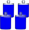 Blue Qtip Holder Organizer Dispenser Cotton Swabs Cans Plastic Jars with Lid Set 4 Pack Bathroom Storage Canister for Cotton Ball Floss Cotton Pads