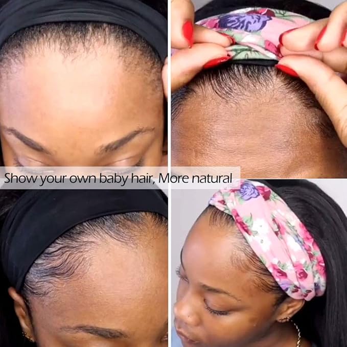 XSY Headband Wig Human Hair 26 Inch Deep Wave Human Hair Headband Wigs for Black Women Glueless Curly Headband Wig 150% Density Natural Color