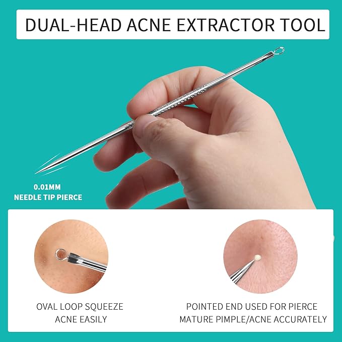 WSYUB Pimple Popper Tool, Stainless Steel Pimple Extractor, WSYUB Blackhead Tweezers, Comedones Extractor Acne Removal Kit for Blemish, Whitehead Popping