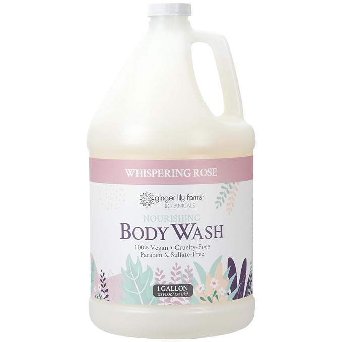Ginger Lily Farms Botanicals Nourishing Body Wash, 100% Vegan & Cruelty-Free, Whispering Rose Scent, 1 Gallon (Pack of 4)