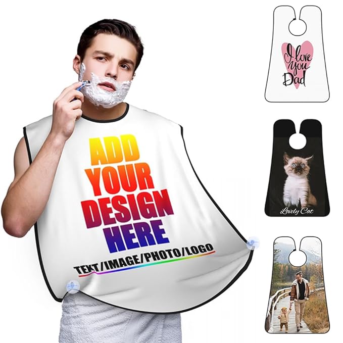 Custom Beard Apron for Men Personalized Gift with Name Image Picture Text Beard Shave Cape Customized Beard Trimming Catcher Bib for Bathroom Violet