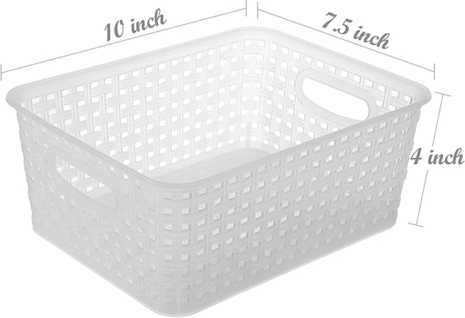 Clear Plastic Woven Storage Basket, 6-Pack Weave Basket Organizer for Kitchen Offices Bathrooms