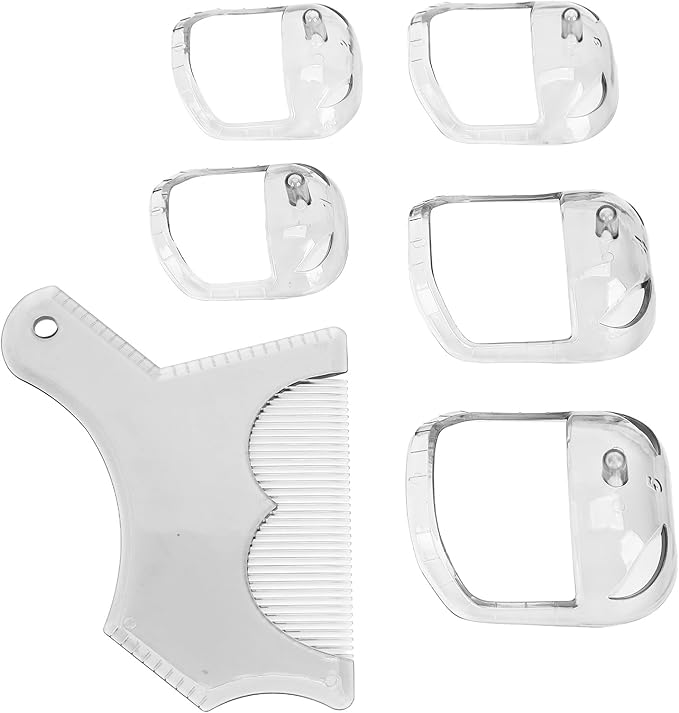ANGGREK Beard Shaping Styling Tool with Comb, 5 Size - Trimming, ABS Material, Easy to Use for All Types (Transparent)