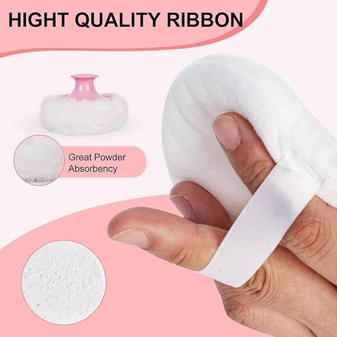 LAKIRA Large Body Powder Puff and Container, 2 Large Powder Puffs, Crystal Powder Container with 3.93" Puff for Baby Women, Dusting Powder Container with Puffs for Women, Bath, Home Use (4″ Pure)