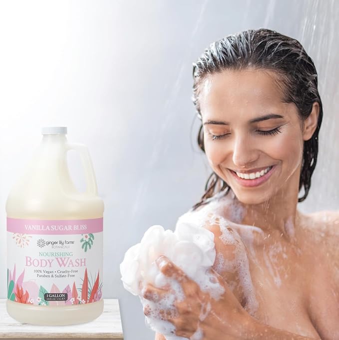 Ginger Lily Farms Botanicals Nourishing Body Wash, 100% Vegan & Cruelty-Free, Vanilla Sugar Bliss Scent, 1 Gallon (128 fl oz) Refill