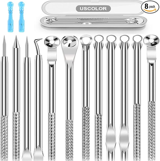 8PCS Blackhead Remover for Face, Pimple Popper Tool Kit, Comedone Pimple Extractor, Acne Whitehead Blemish Removal Kit, Professional Stainless Steel Clean Tools